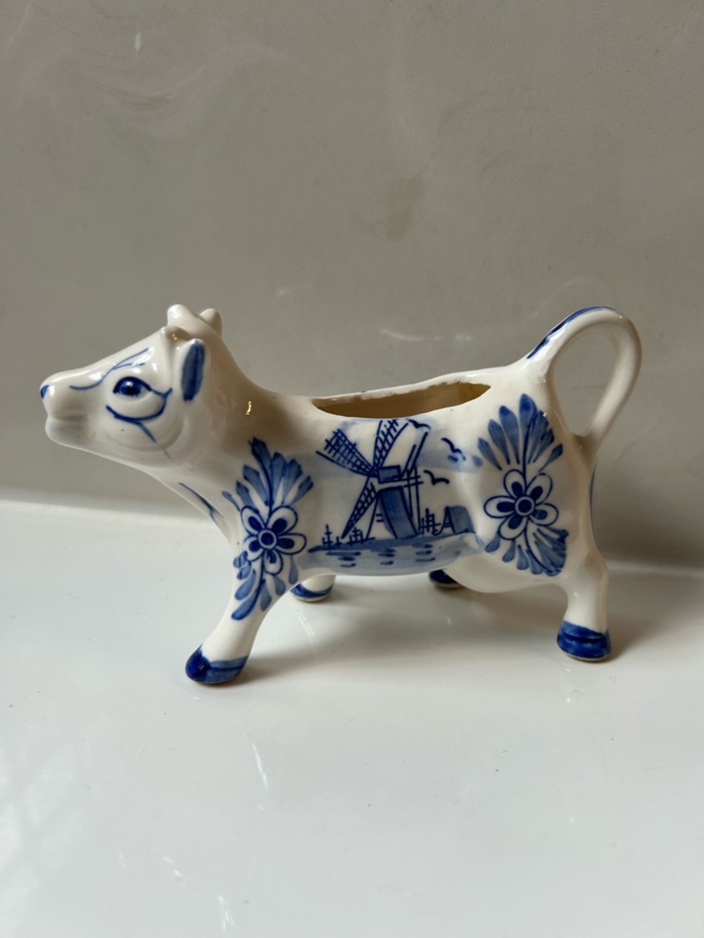 Blue and White Delft-Style Cow Creamer - Home Art